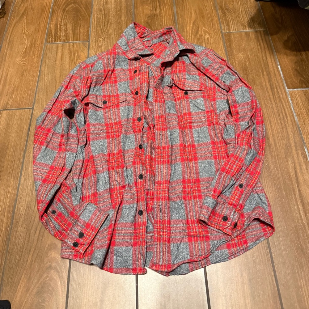 Eddie Bauer Red and Gray Plaid Shirt